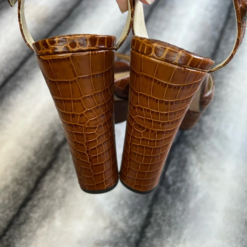 Jimmy Choo Peachy 125 Croc Embossed Leather Platform Sandal Heels